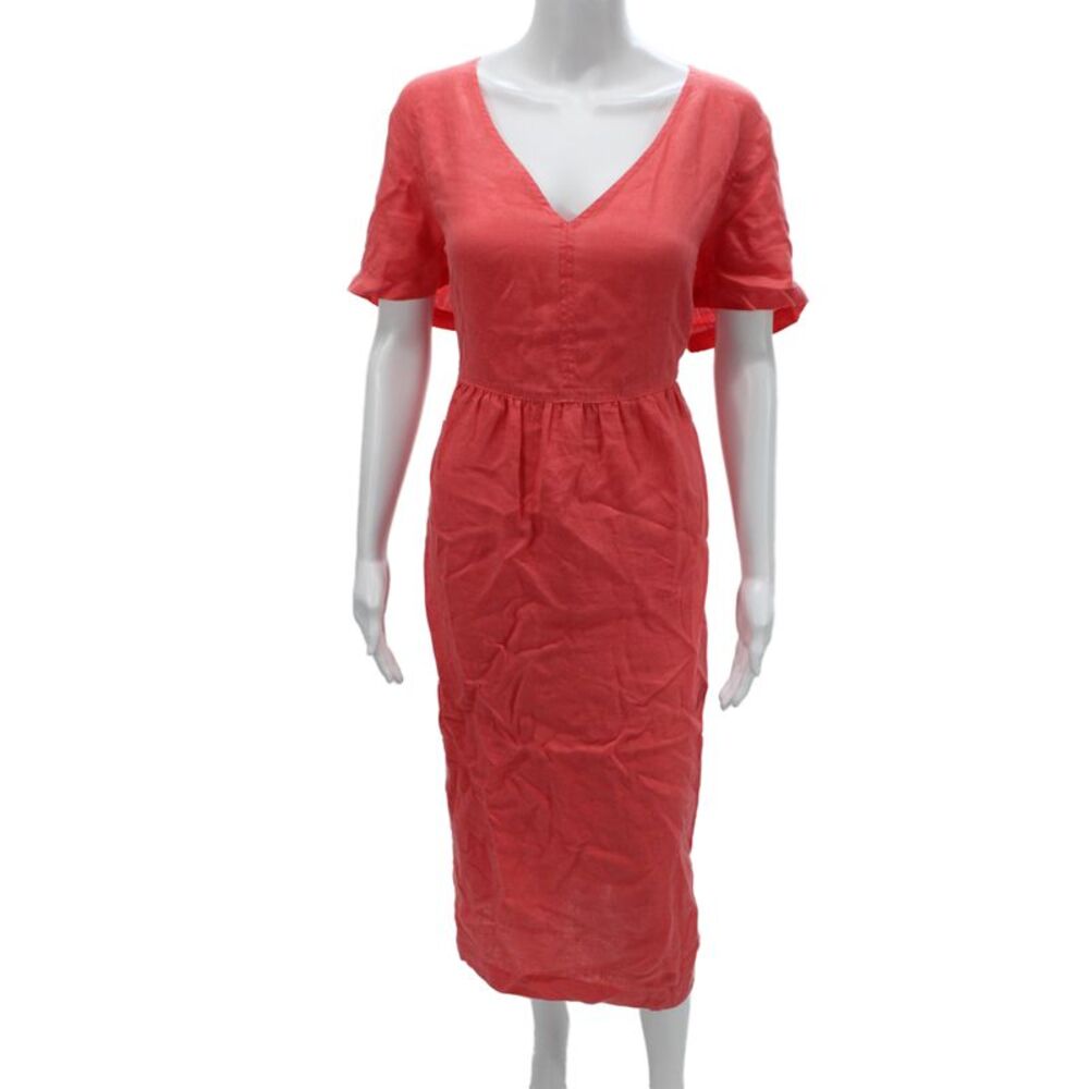 Poetry Womens Shift Linen V Neck Red Midi Dress Size 14